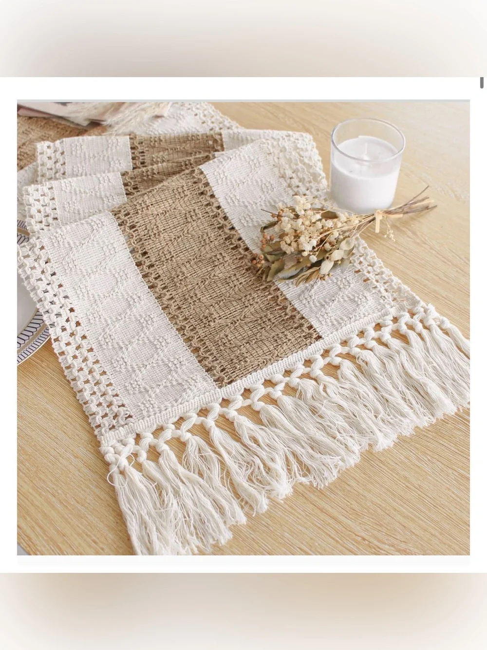 Boho Macrame Table Runner 72” Farmhouse Rustic Tassel Decor
